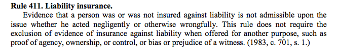 Rule 411. Liability insurance