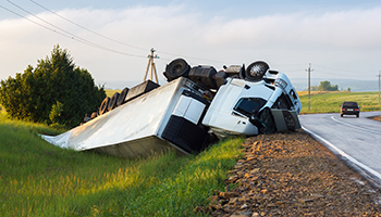 A truck overturned on the roadside